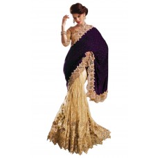 Triveni Luxurious Purple Colored Embroidered Net Velvet Saree